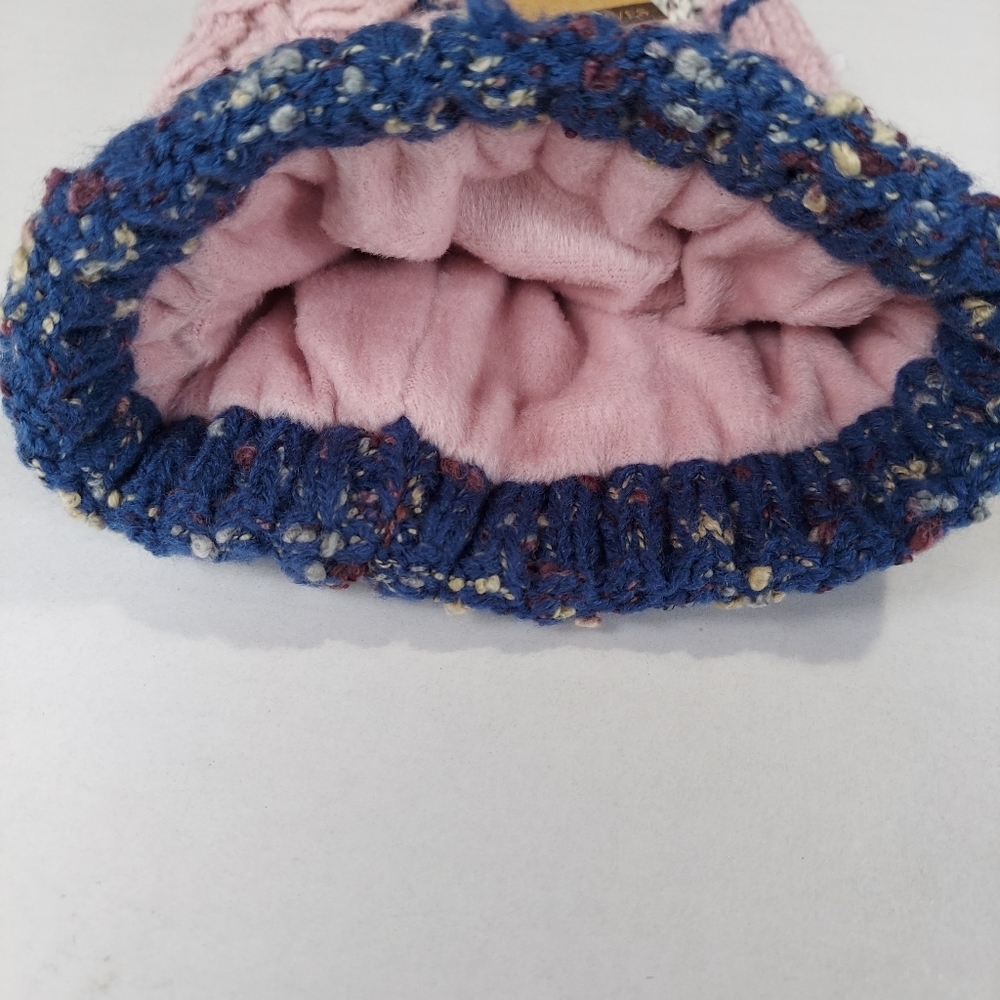 Womens Beanie Hat Pink Cable Knit Hat Winter Lined Pom Soft 100% Acrylic - Picture 7 of 11